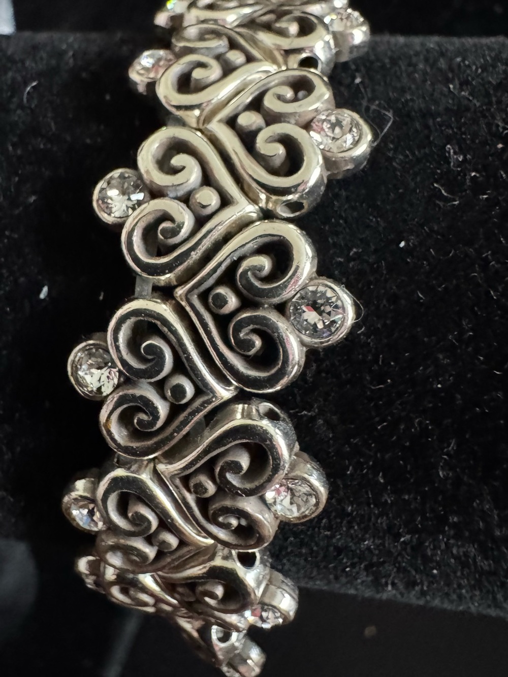 Brighton Silver Floral Scrolling Heart Bracelet with Crystal  Accents - Stretch - Picture 5 of 7